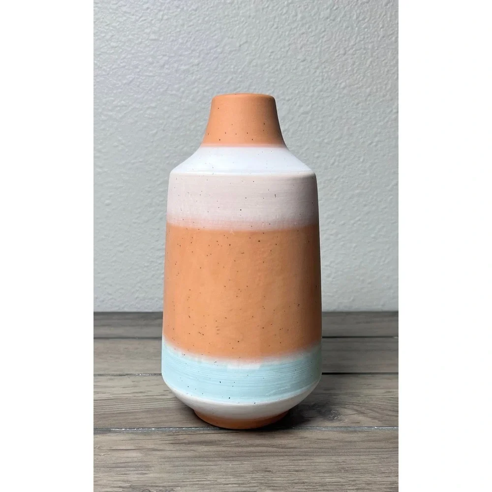 Stunning Color Block Terracotta Speckled Vase - Modern Boho Home Decor 8